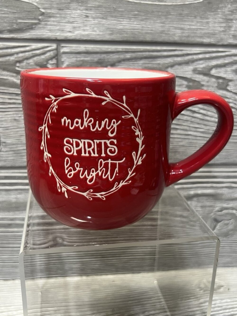 Christmas Coffee Mug Tea Cup Making Spirits Bright Red White Holiday 4”